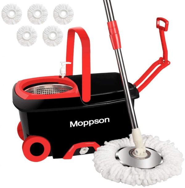 Spin Mop and Bucket Floor Cleaning System with 5 Microfiber Mop Heads Via Amazon Hot on Sale
